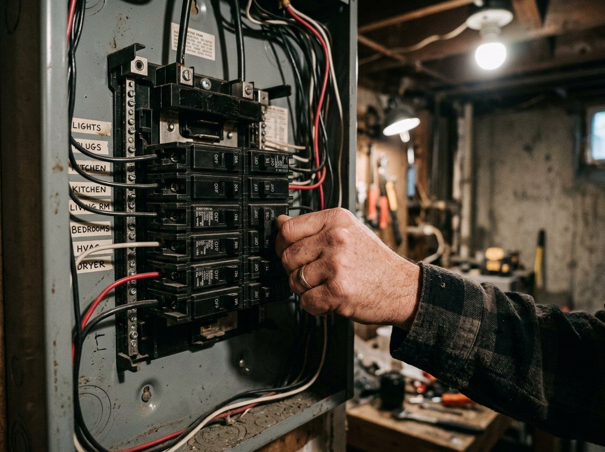 Shutting off a breaker at the electrical panel before entering a flooded area